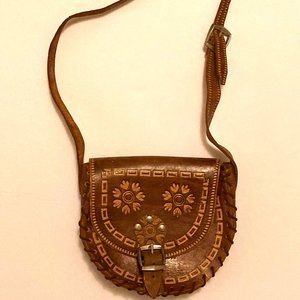 MALLORCA Vintage Hand-Tooled Flower Leather Purse
